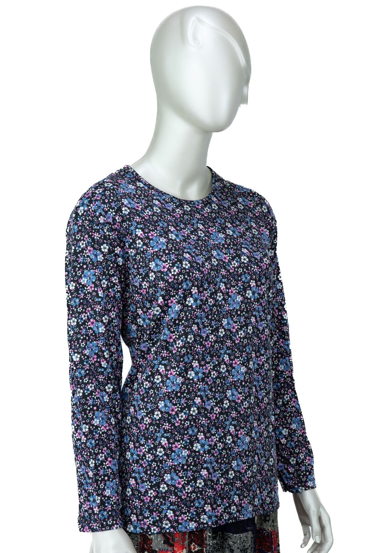 Kadın Anne Bluz Turlu Viskon Penye Kumaş Bahar Bahçesi Desenli Likralı Rahat Kesim Tam Kalıp